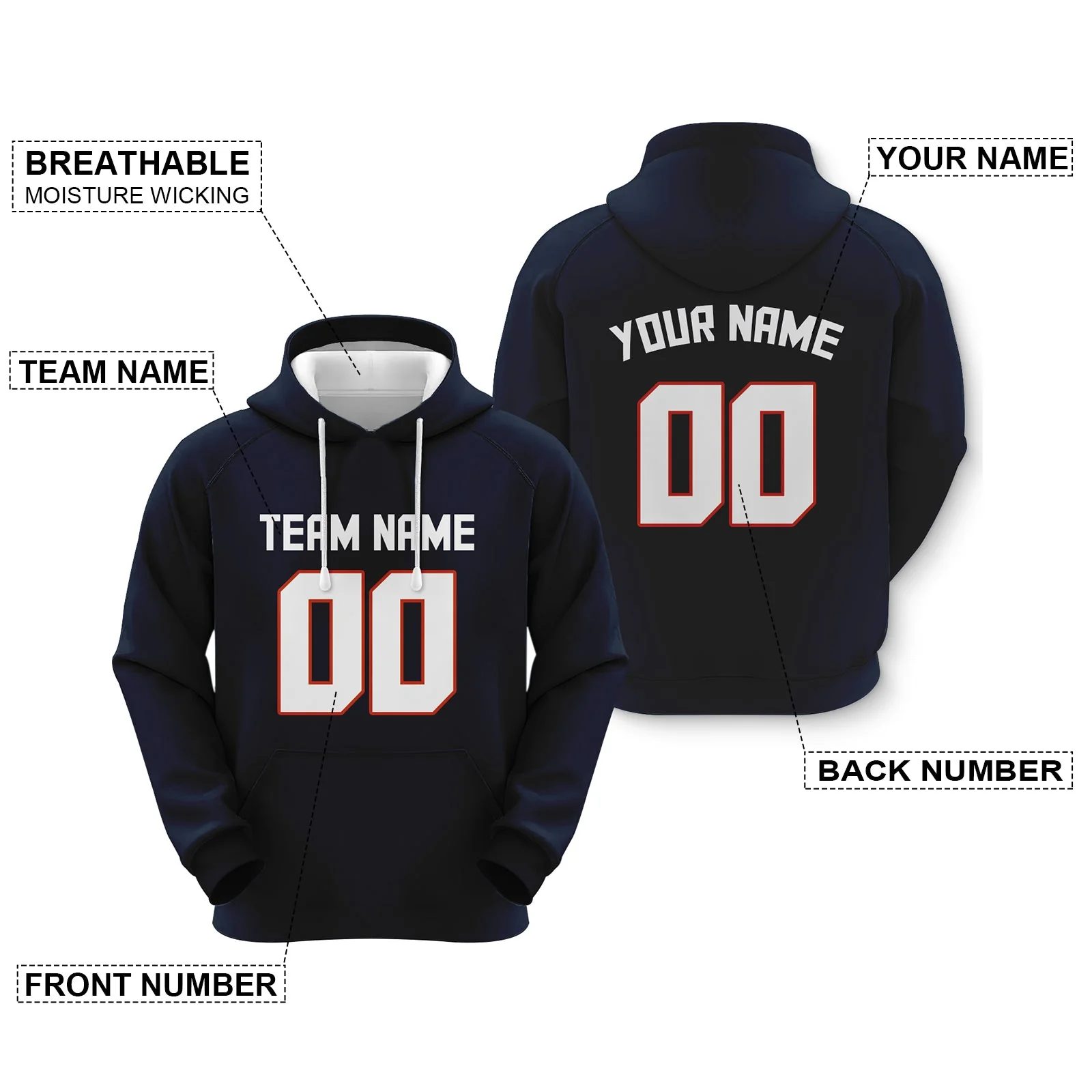 Custom Navy White-Orange Sports Pullover Sweatshirt Football Hoodie